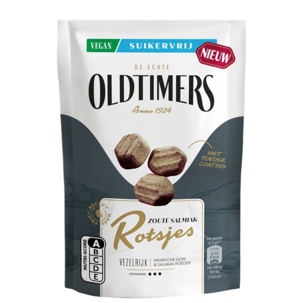 Oldtimer salmiak rotsjes suikervrij zakje 100 gr
