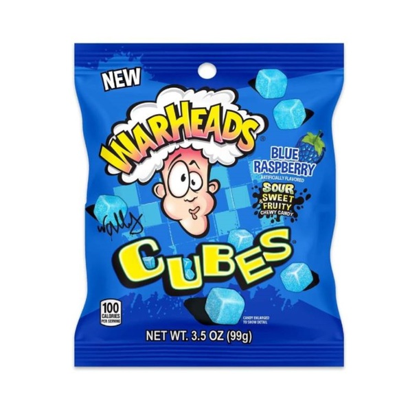 Warheads blue raspberry cubes zakje 99 gr