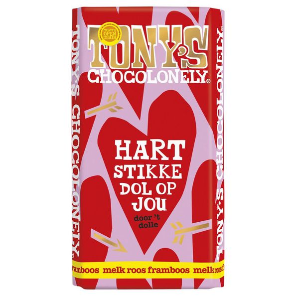 Tony's chocolonely reep liefde melk roos framboos 180 gr
