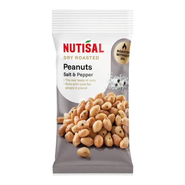 Nutisal peanuts dry roasted salt & pepper zakje 60 gr