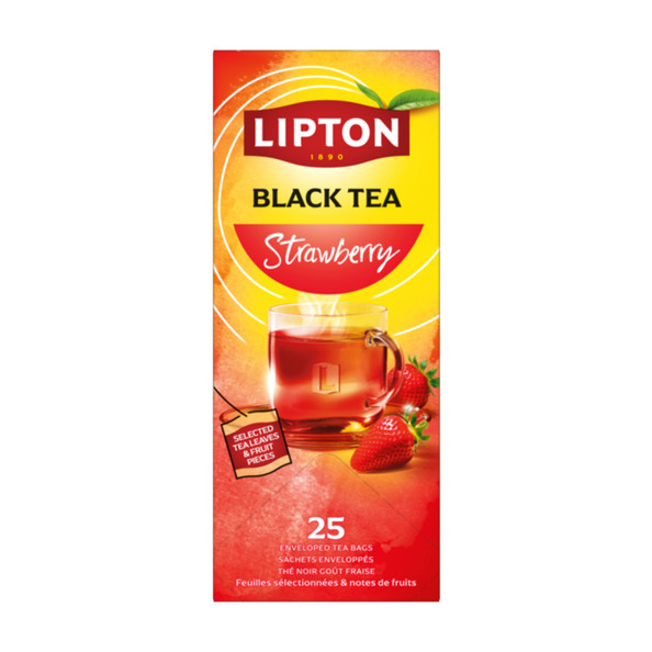 Lipton Feel Good Selection Zwarte Thee Aardbei 25 zakjes