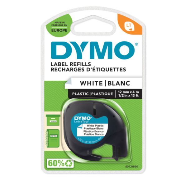 Dymo LetraTAG tape 12 mm, plastic wit