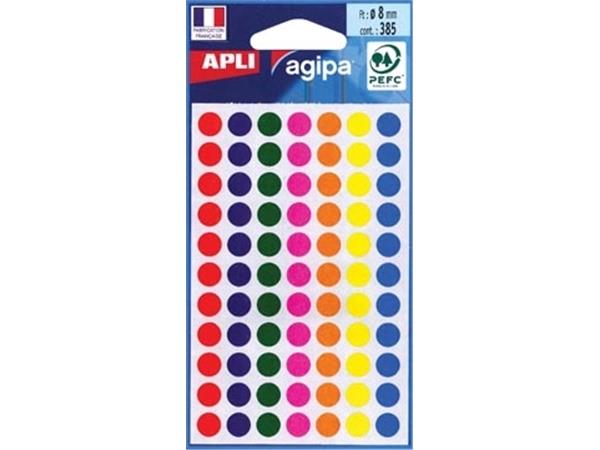 Agipa ronde etiketten in etui diameter 8 mm, geass