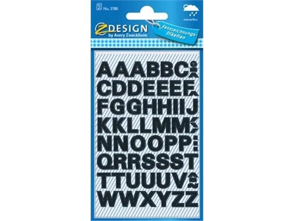 Avery Etiketten, letters A-Z, 2 blad, zwart, water