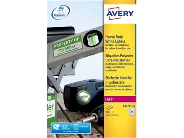 Avery L4778-20 ultra-sterke etiketten ft 45,7 x 21