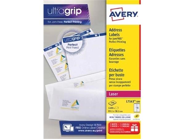 Avery L7163, Adresetiketten, Laser, Ultragrip, wit