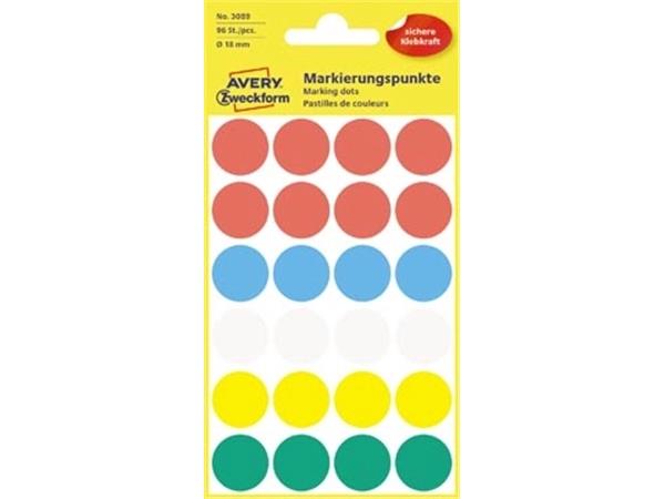 Avery Ronde etiketten diameter 18 mm, geassorteerd