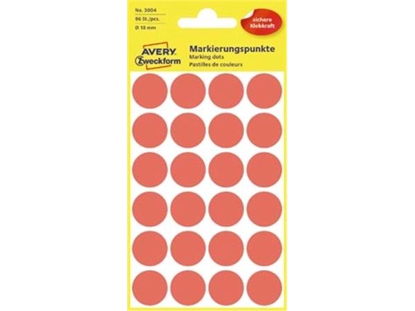 Avery Ronde etiketten diameter 18 mm, rood, 96 stu