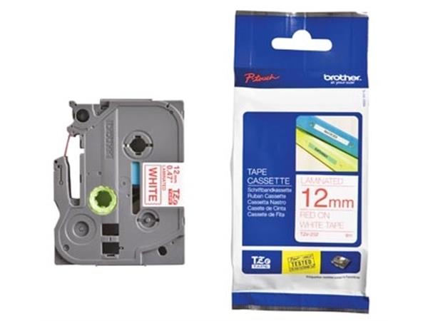 Brother TZe tape voor P-Touch 12 mm, rood op wit