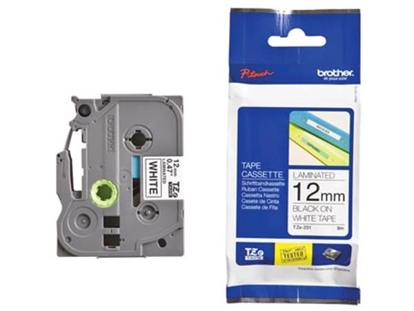 Brother TZe tape voor P-Touch 12 mm, zwart op wit