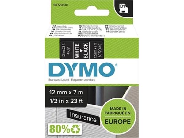 Dymo D1 tape 12 mm, wit op zwart
