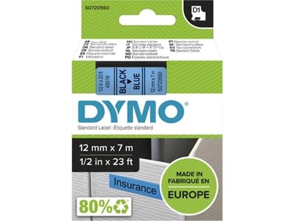 Dymo D1 tape 12 mm, zwart op blauw