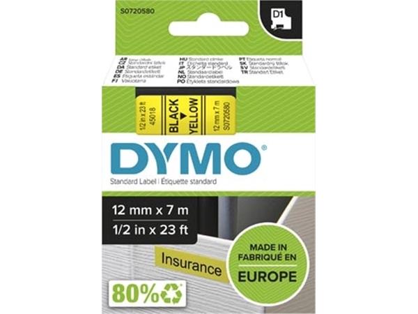 Dymo D1 tape 12 mm, zwart op geel