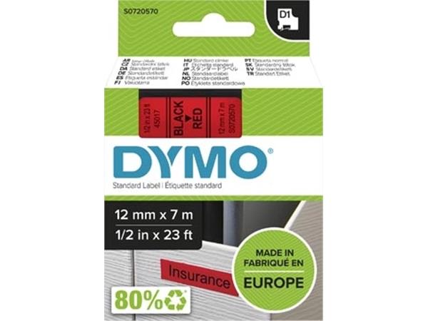 Dymo D1 tape 12 mm, zwart op rood