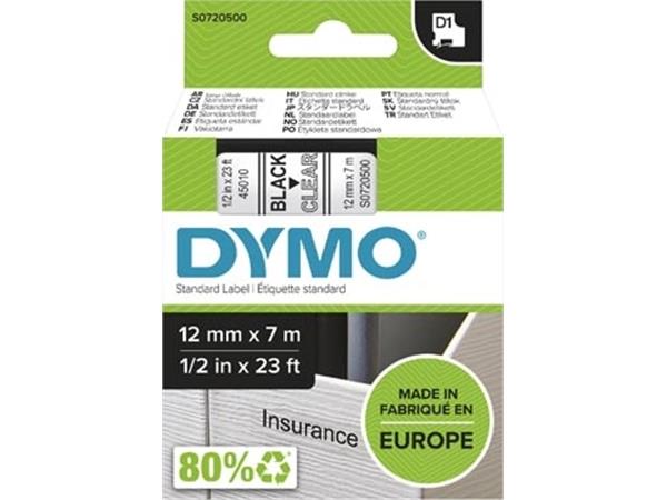 Dymo D1 tape 12 mm, zwart op transparant