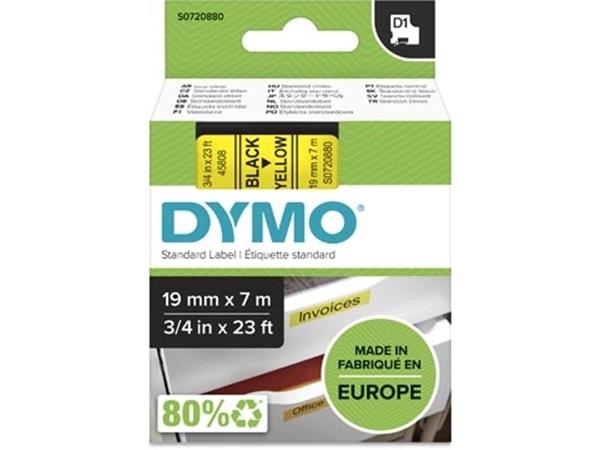 Dymo D1 tape 19 mm, zwart op geel
