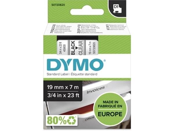 Dymo D1 tape 19 mm, zwart op transparant
