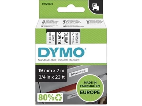 Dymo D1 tape 19 mm, zwart op wit