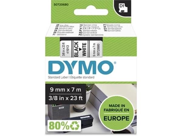 Dymo D1 tape 9 mm, zwart op wit