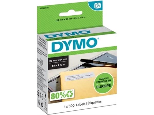 Dymo etiketten LabelWriter ft 25 x 54 mm, wit, 500