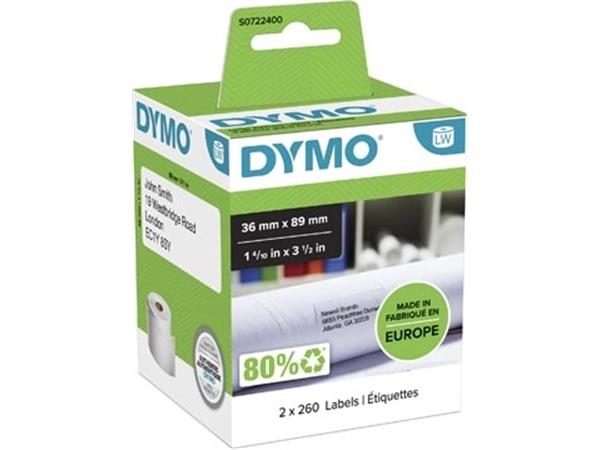 Dymo etiketten LabelWriter ft 89 x 36 mm, wit, 2 x