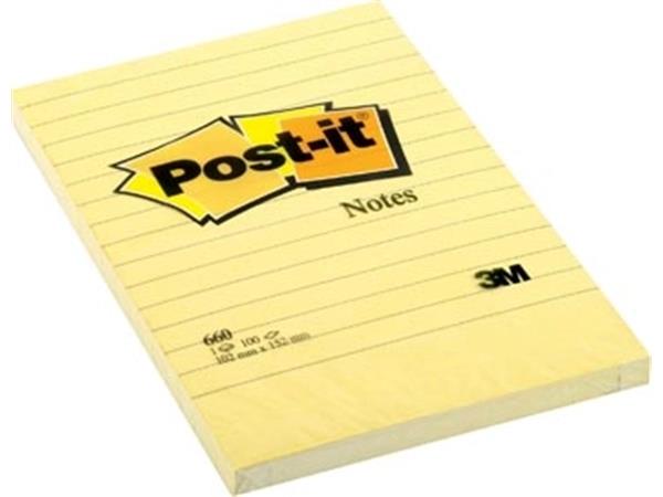 Post-it Notes, ft 102 x 152 mm, geel, gelijnd, blo