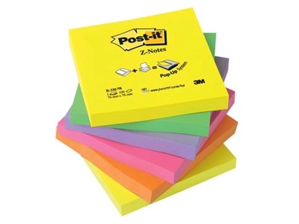 Post-it Z-notes, 100 vel, ft 76 x 76 mm, neonkleur